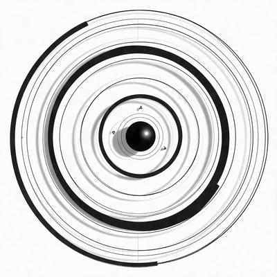 The primary subject of the image is a black circle with a white background. The circle is located in the center of the image, and it appears to be a graphic design element. The setting is a white background, which provides a clean and minimalist appearance. The visual style is a combination of digital art and illustration, as the circle is a graphic design element, and the overall atmosphere is modern and minimalist.